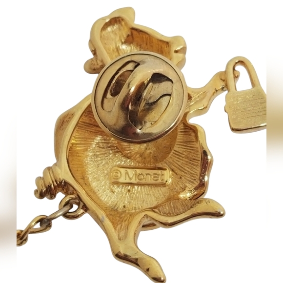 MONET VINTAGE 80S GOLDTONE MAMA PIG & PIGLETS CHAIN BROOCH - Picture 6 of 6